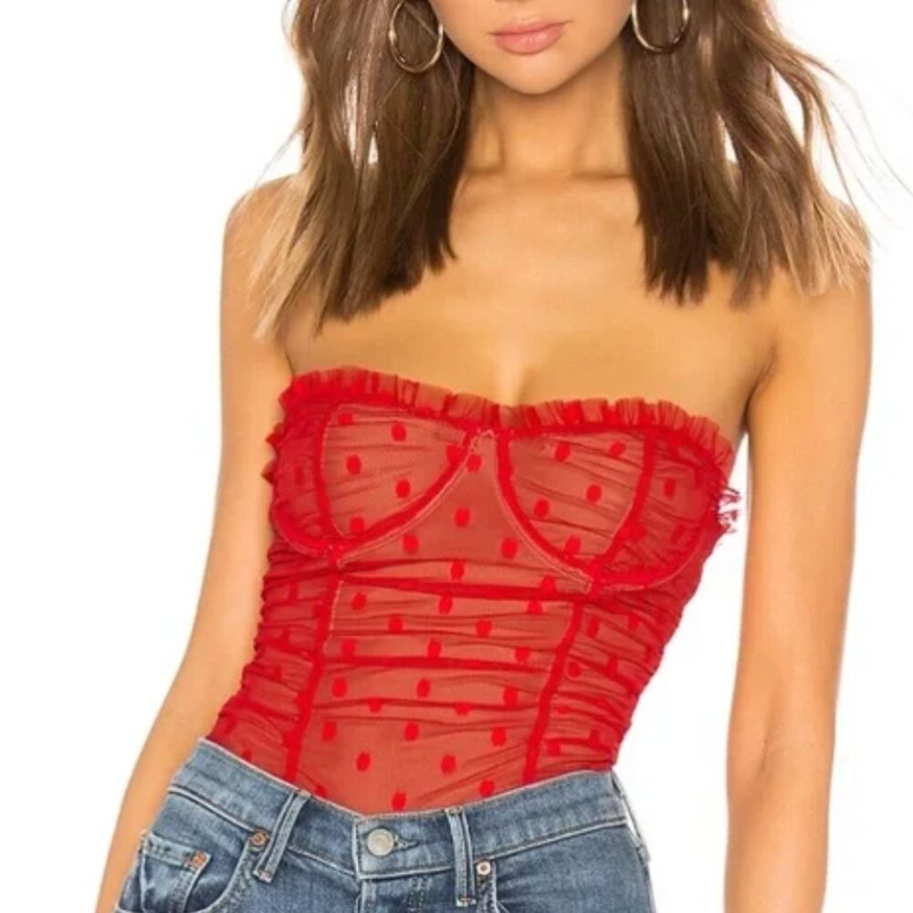 MAJORELLE Wyn Polka Dot Bodysuit- Red- Size M (Worn Once)